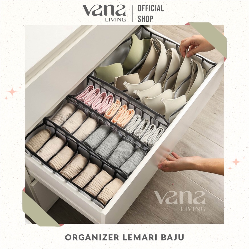 Vana Storage Box Organizer Lemari Baju Kotak Penyimpanan Tempat  Bra BH Kaos Kaki Celana Dalam Underwear Laci Waterproof Bagus