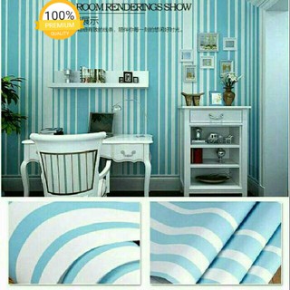  Wallpaper  Stiker Biru Putih  Garis WPS048GD Dinding Kamar 