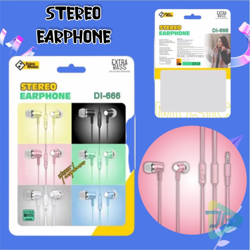 Earphone Headset Hf headsfree macaron piston super BASS DI666 for oppo Samsung vivo xiaomi Infinix realme JB5594