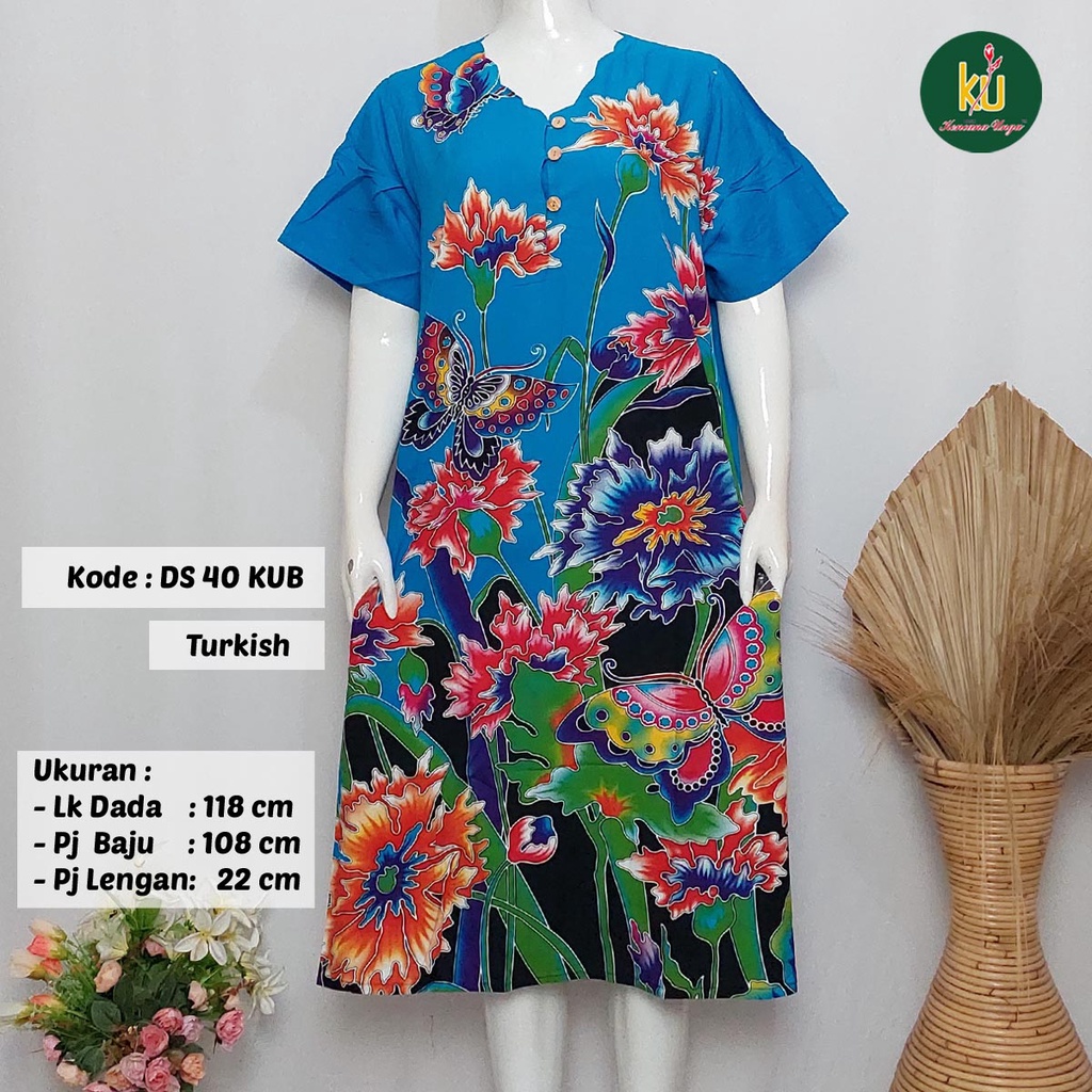 COD DS40 KUB | Daster Batik Kencana Ungu Asli Label Biru Ukuran Jumbo | Baju Santai Tidur Wanita Dewasa Kancing Depan Busui Friendly Motif Terbaru-Turkish A