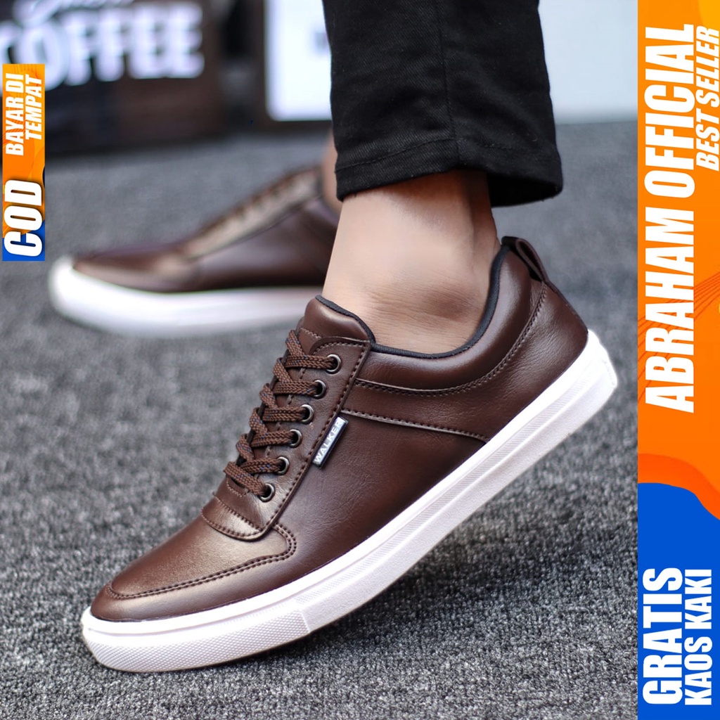 Abraham Tiago - Sepatu Sneakers Casual Pria Hitam Polos Kerja