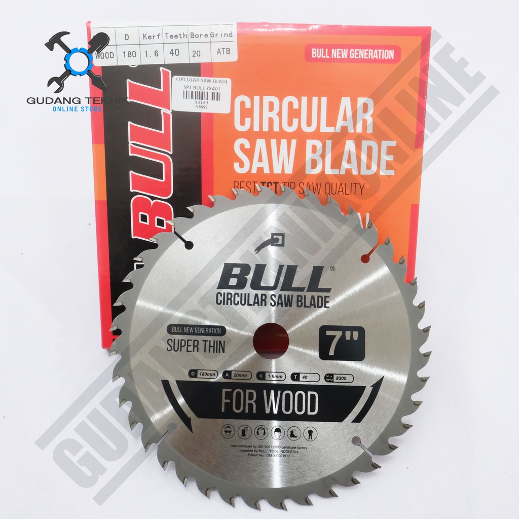 Mata Pisau Kayu Circular Saw BULL 7&quot; 24T 40T 60T - Mata Gergaji Circle 7 Inch 24T 40T60T - Circular Saw Blade