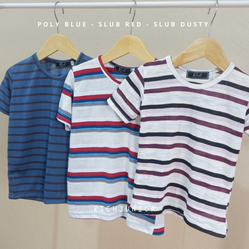 Oblong Kids POLY &amp; SLUB - Kaos Oblong Anak Harian Bahan Katun Slub dan Polyester Motif Stripe