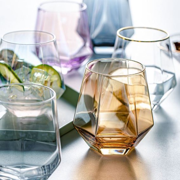 Gelas Hexagonal Diamond Crystal Glass kaca Cangkir Unik gelas whiskey teh kopi home cafe vlog korea mojito cocktail dessert MK1226-6