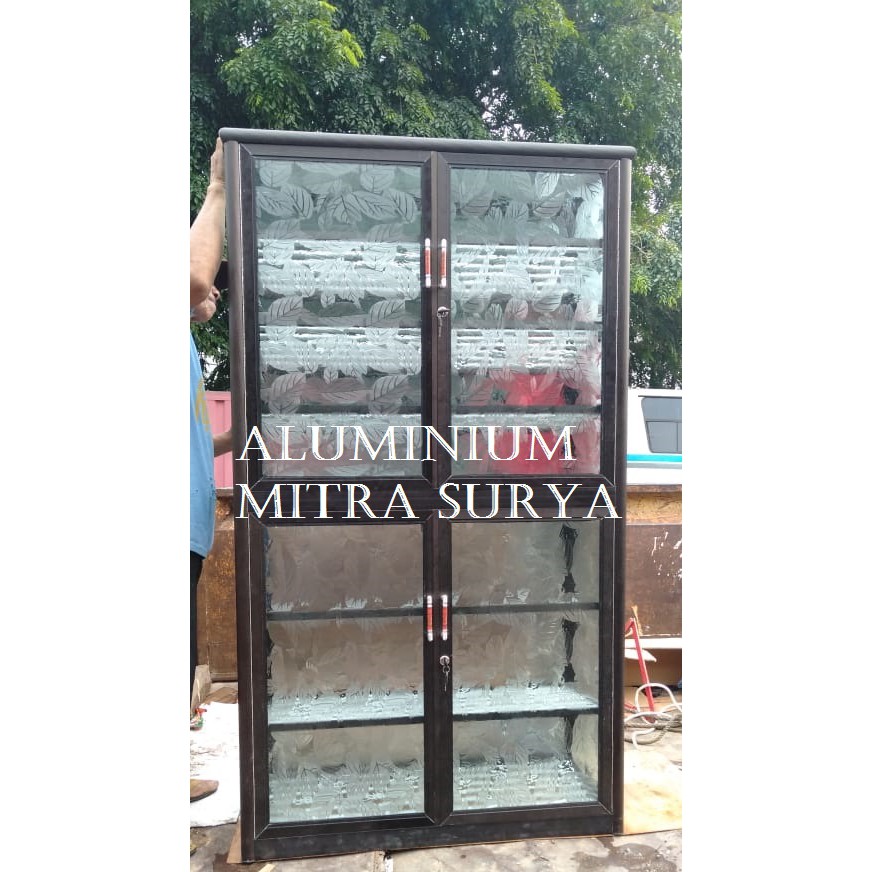 Rak Lemari Sepatu Sandal Kaca Aluminium SUPER (Coklat)