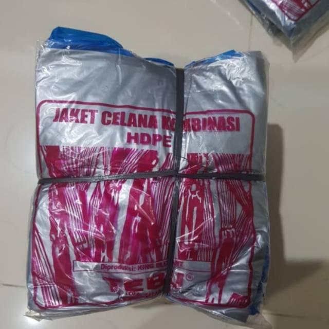 Jas Hujan Plastik STELAN Jaket Celana (Baju + Celana) SEKALI PAKAI