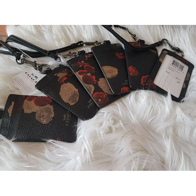 

✨ BISA BAYAR DITEMPAT✨ Coach ID Tag Lanyard Floral Rose black Multi. Gantungan ID Card Ori
