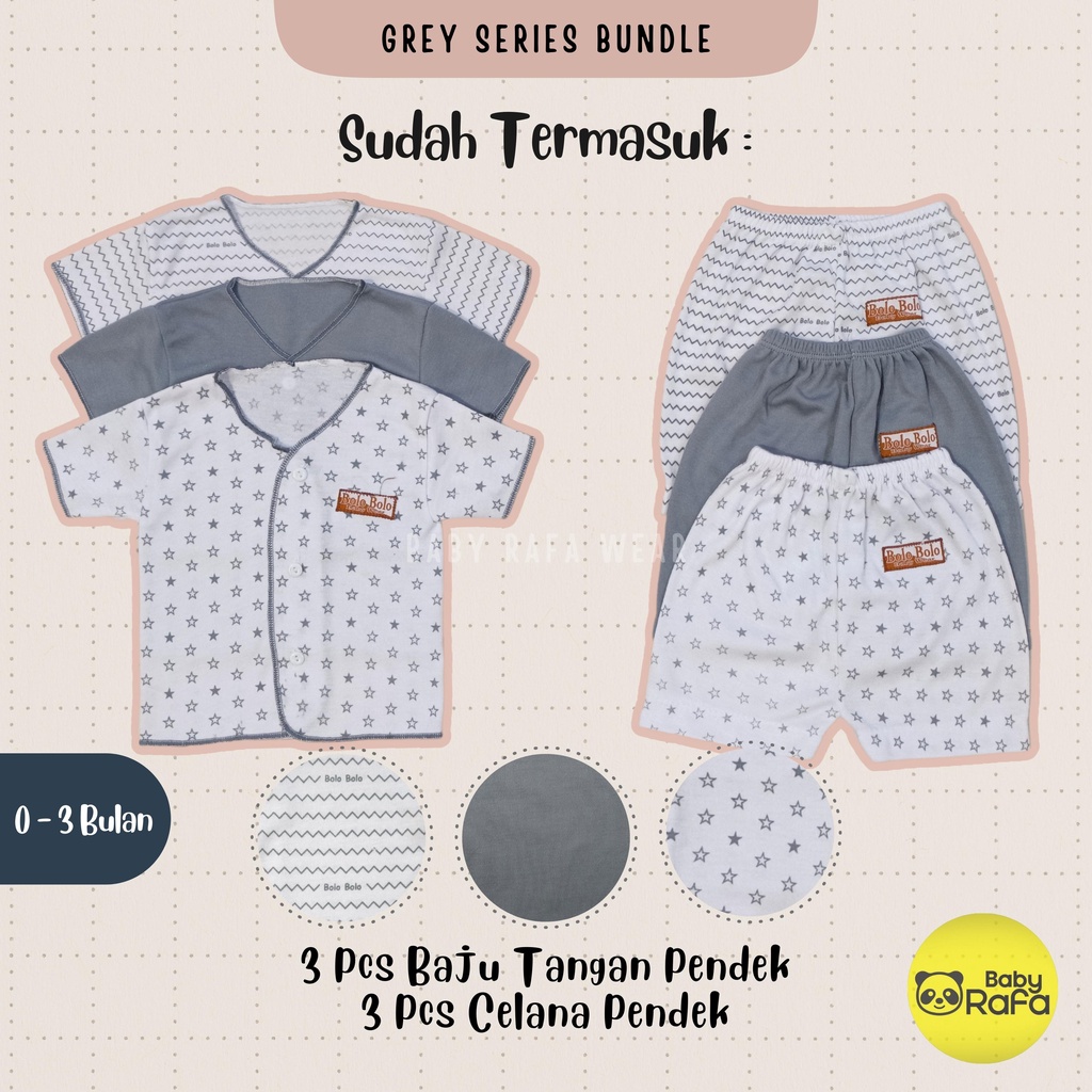 Serian Abu - 18 PCS Paket Lahiran Setelan Baju Bayi Celana Bayi Baru Lahir Gift Set Baby merk SNI Bolo - Bolo Grey Series