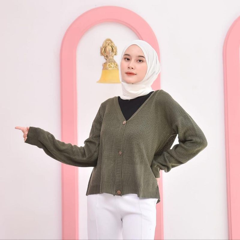 CARDIGAN OUTHER CARDIE - PREMIUM RAJUT - WOLLY CROPE - CLARISSA KNITE CARDY - SHIREN CARDY-Army