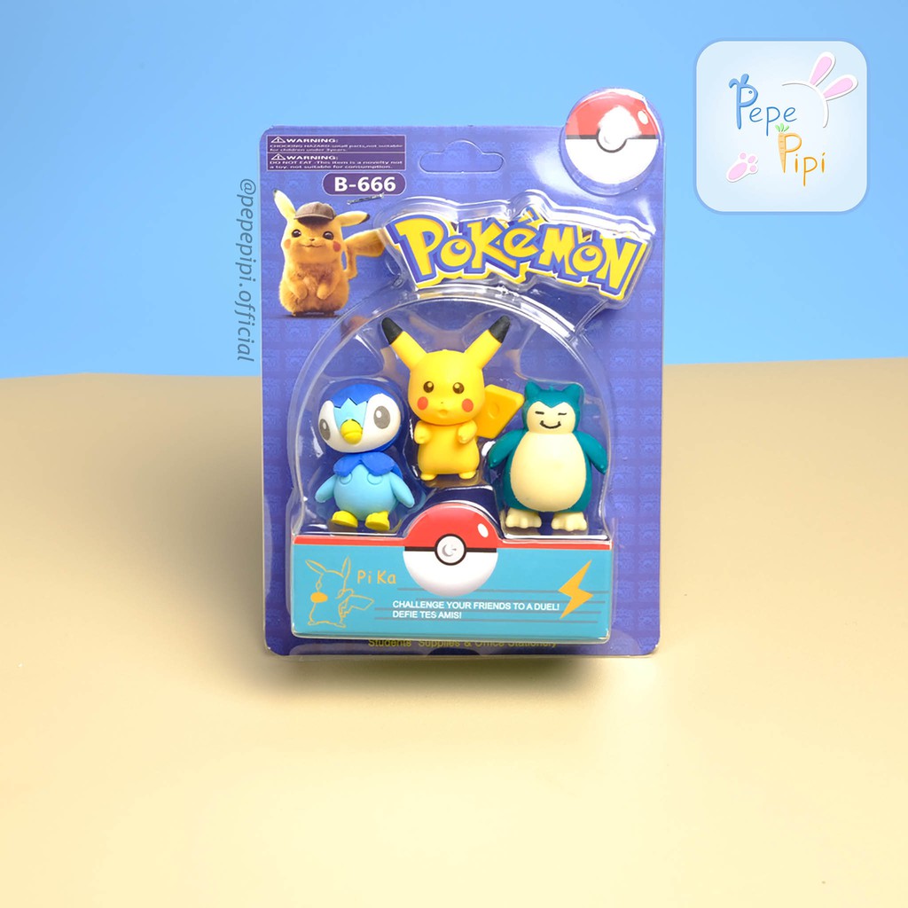 Penghapus Pokemon 3D Setip Eraser Hapusan Stip Pikachu Snorlax Eevee