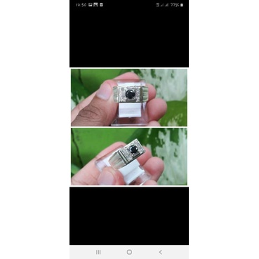 cincin perak laki" natural berlian hitam dan putih.
