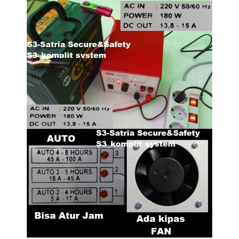 Auto strom cas aki motor mobil charger listrik ke accu 12V Lawren 13.8 13,8