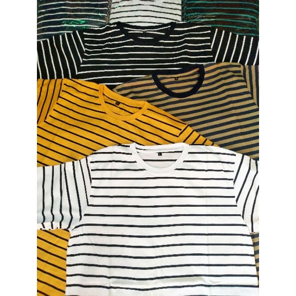 Kaos Polos STRIP Baju Polos Salur Garis-Garis Pria Dan Wanita