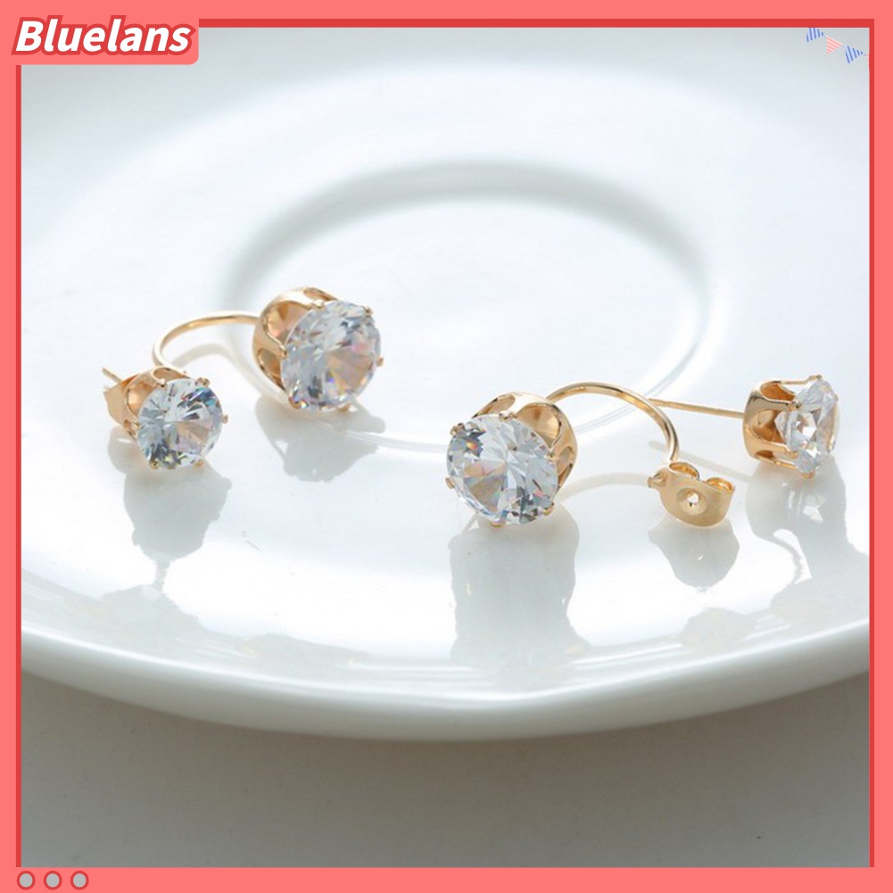 Anting Tindik Model Double Cubic Zirconia Untuk Wanita