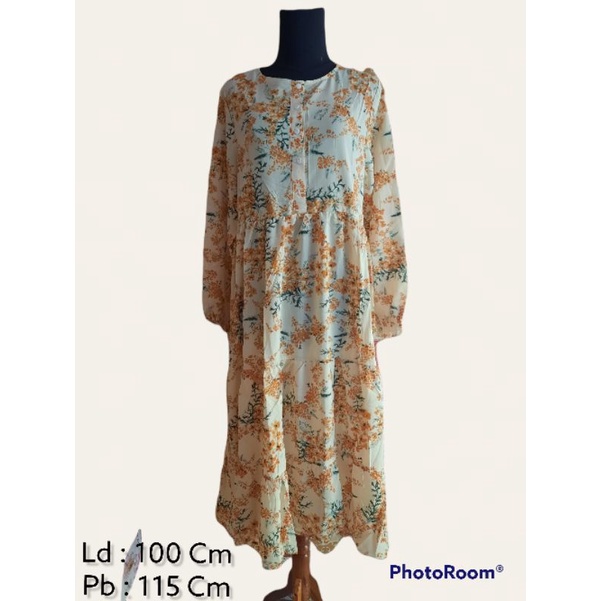 Midi Dress Katun Premium Motif Bunga