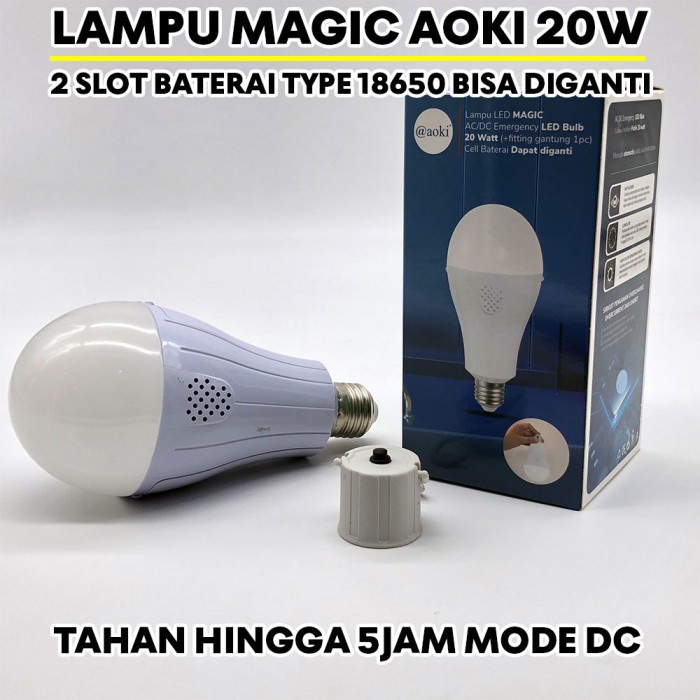 AOKI 2in1 Lampu Magic Ajaib Emergency Darurat AC DC Baterai Bisa Dilepas Pasang Dapat 1 baterai