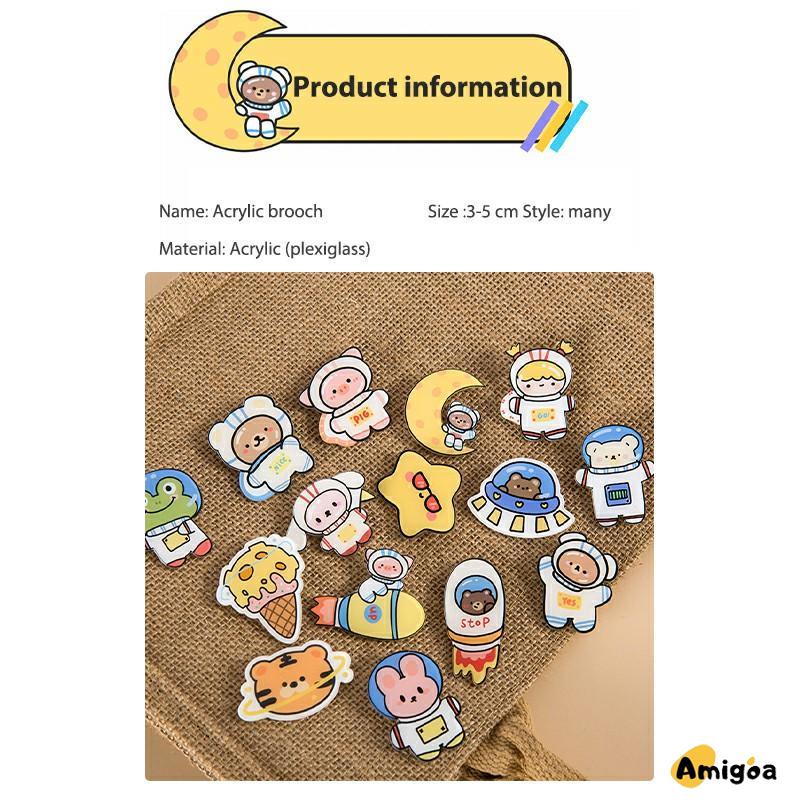 Bros Lucu Kreatif Kartun Akrilik Astronot Bros Gadis Aksesoris Tas Pakaian Liontin Pin Lencana Aksesoris Wanita Fashion Korea - AG2