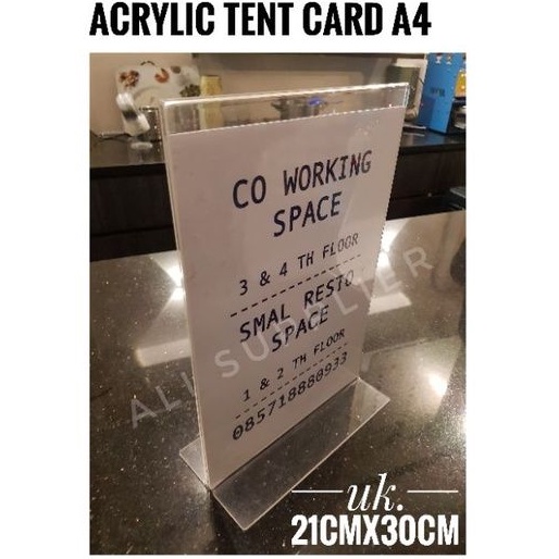 Acrylic Tent A4 model T / Acrylic A4 2 sisi / Acrylic Tent card A4 2 sisi / Acrylic display Meja A4