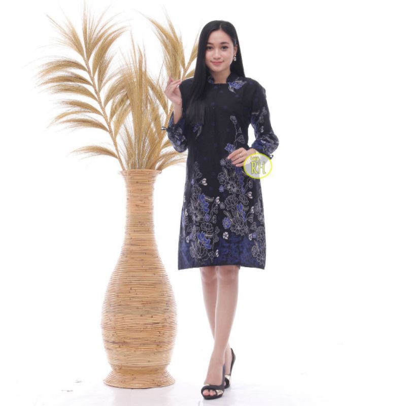 Batik Couple keluarga Sania Ruffle Ori Ndoro Jowi DNT Motif Sakura Biru TERMURAH DI SHOPEE Ori BCP-Tunik