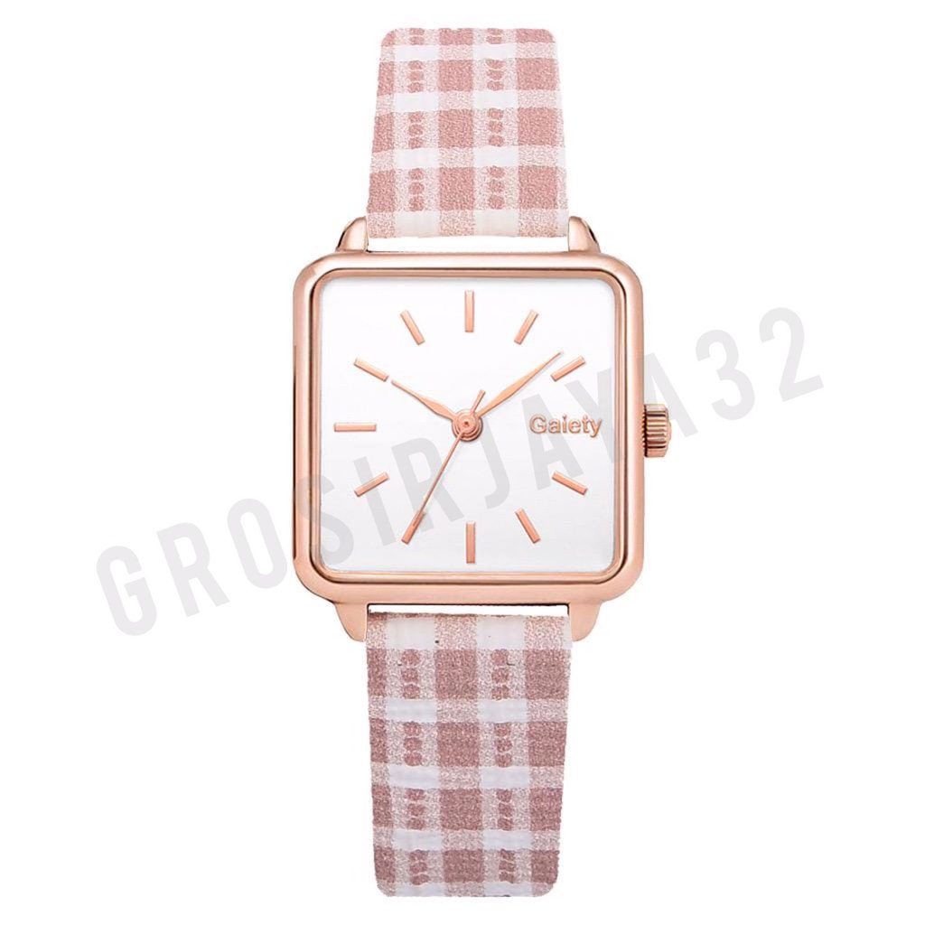 Jam tangan flanel square Jam Tangan Quartz Strap PU Flanel Analog Casual Gaya Retro Wanita Persegi Watch Korean Fashion Persegi Kecil RM GROSIRJAYA32