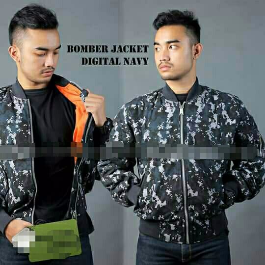 jaket bomber/pilot loreng digital biru (ressleting stainless) A8NF