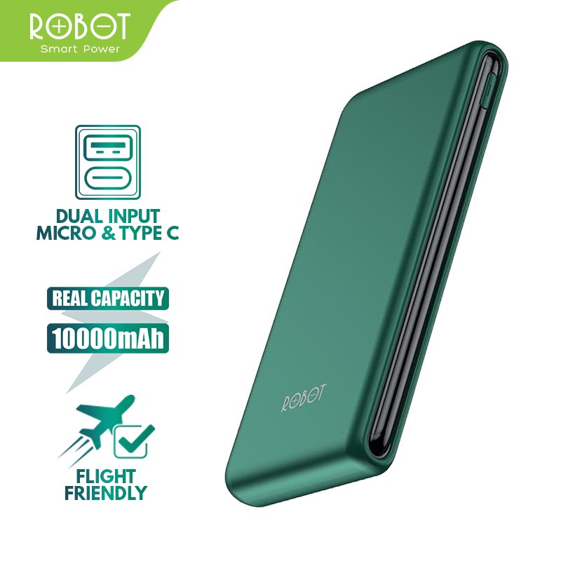 Power Bank 10000mah Dual Input Port Type C &amp; Micro USB - ROBOT RT180