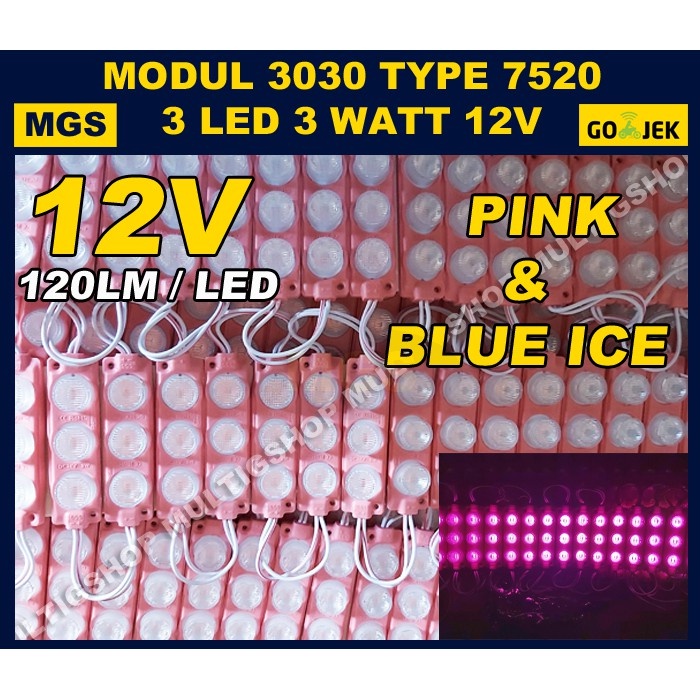 100Pcs MODUL 3030 3 LED 7520 12V - Pink Ice Blue