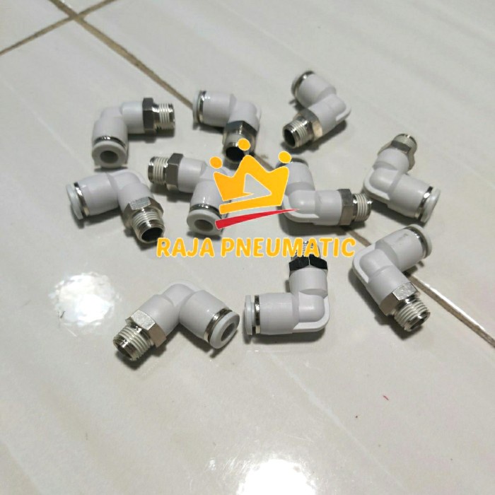 FITTING NEPEL ANGIN ELBOW L SELANG 8MM DRAT 1/8 WARNA PUTIH