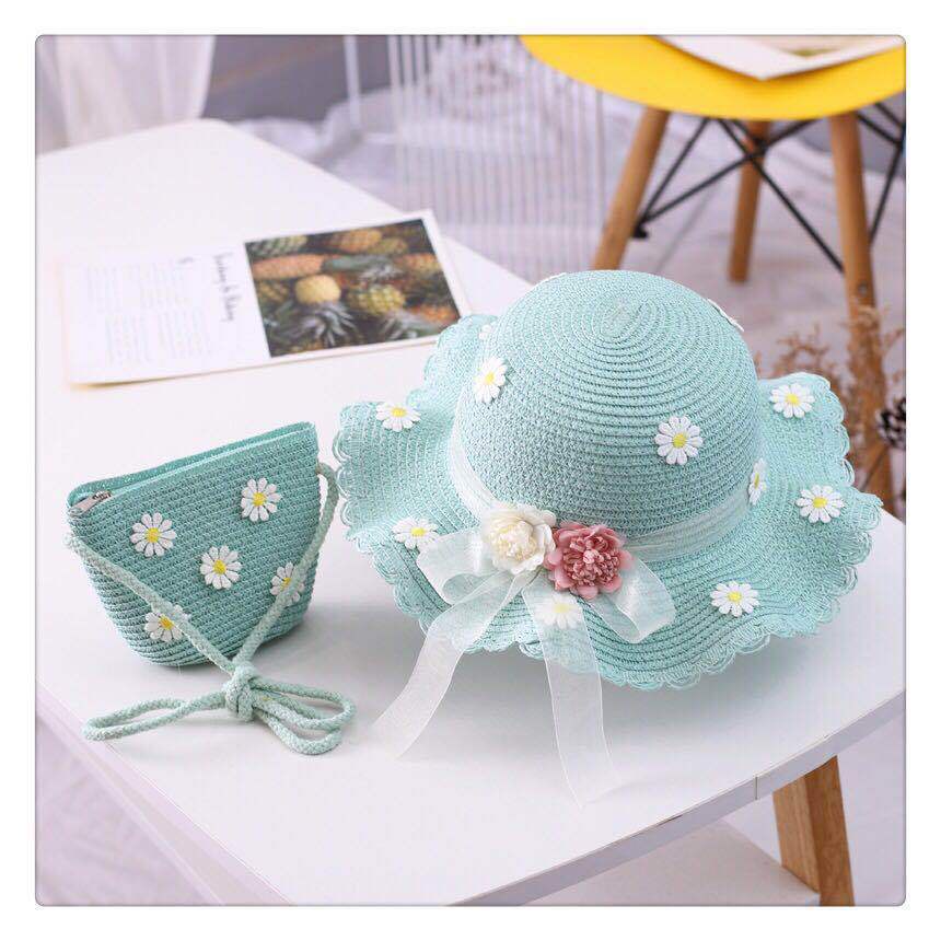 NEW Set Topi dan tas anyam motif bunga daisy