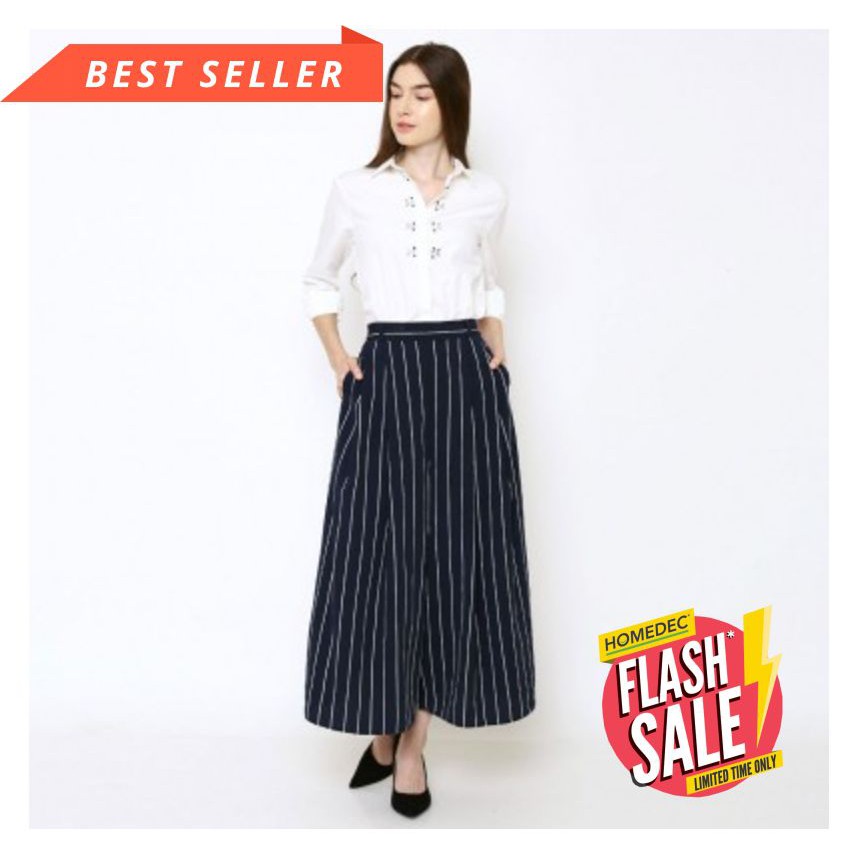 CEWEK KETAT TIDAK PANAS FITNESS ZUMBA// UNIQLO GU Wide Comfy Pants  Stripe Navy - Stripe