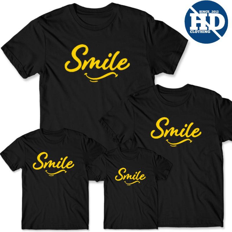 Baju kaos couple anak dan dewasa tulisan Smile Cotton Combad 30s