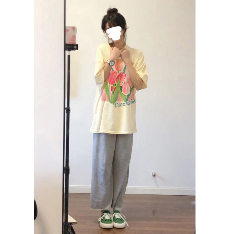 kaos atasan wanita print krem / baju oversize wanita korea / atasan kekinian premium / t shirt original Import