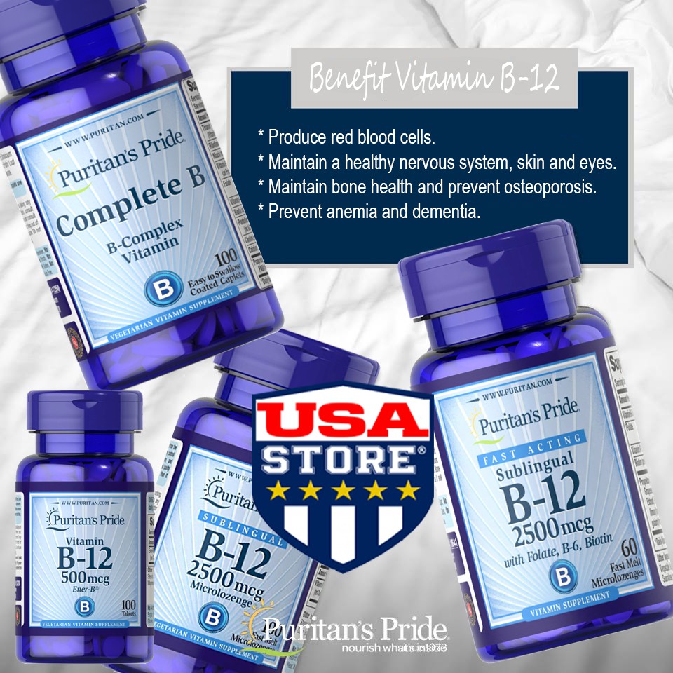 Jual PURITAN VITAMIN B12 B COMPLEX 500 & 1000 & 2500 MCG PURITAN'S