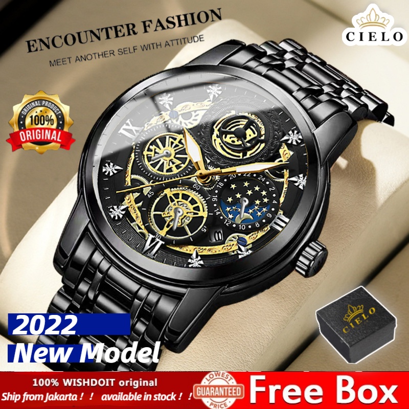 【TERMURAH】CIELO 4010 Jam Tangan Pria Anti Air Original Luxury Stainless Steel  COD（Free BOX+Kartu Garansi）Penjualan Terbaik Seiko Alexander Christie Sport Imoport Premium Couple Wanita Grosir Murah