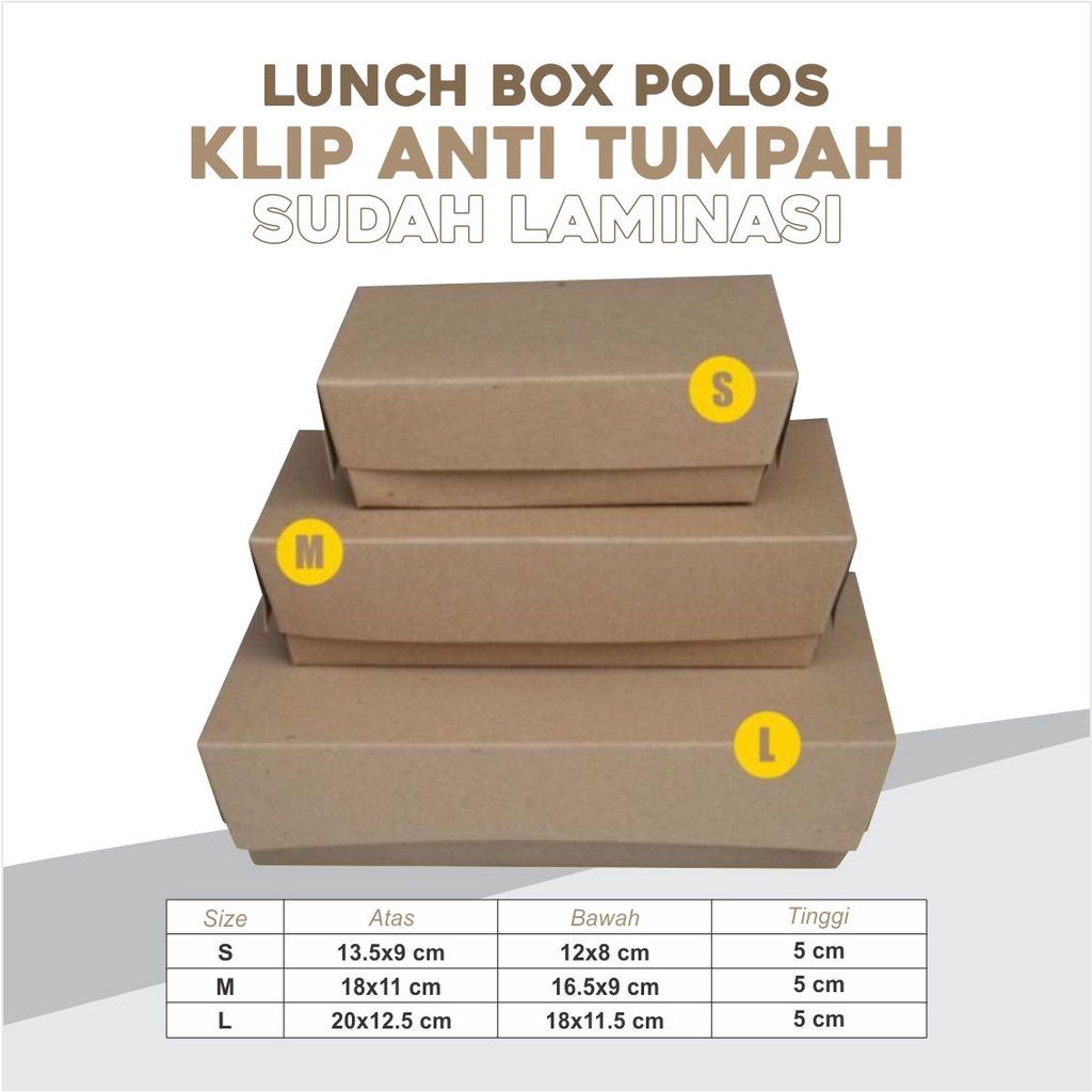 Lunch Box Polos Paper Lunch Box Paper Lunch Box SML Dus Box Ayam Geprek Kemasan Makanan Dus Nasi Kem