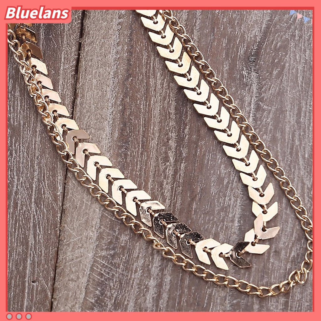 Bluelans Women Fashion Double Layers Fish Bone Chain Choker Necklace Jewelry