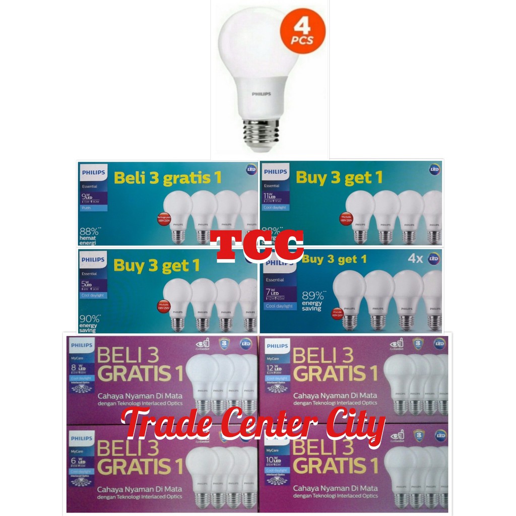 LAMPU PHILIPS LED PAKET ISI 4 LAMPU 5 6 7 8 9 10 11 12 W WATT PHILIPS MULTIPACK 5W 6W 7W 8W 9W 10W 1