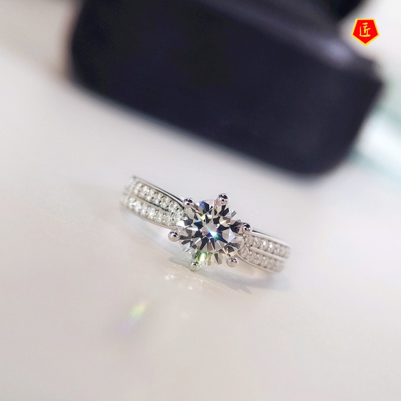 [Ready Stock]Six-Claw Row Diamond Ring Female S925 Silver Fashion