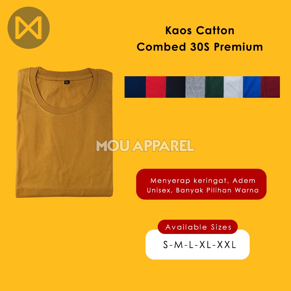 KAOS POLOS COTTON COMBED 30S PREMIUM Warna Hitam Putih Biru Merah Navy Kuning Abu Maroon Ukuran XS S M XL XXL Berkualitas Kaos Bahan Adem Menyerap Keringat Premium