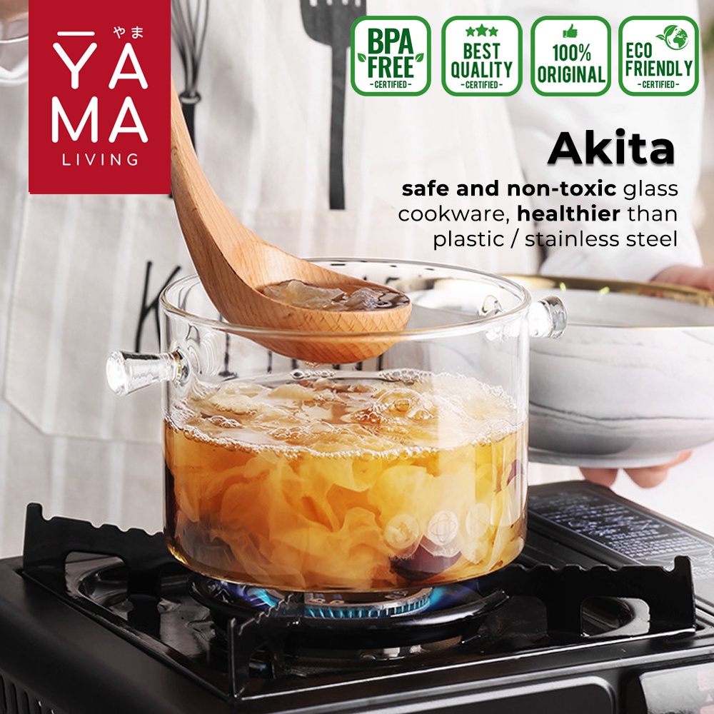 YAMA AKITA Borosilicate Glass Pot Panci Kaca Borosilikat Tahan Panas Microwave Diameter 15 cm