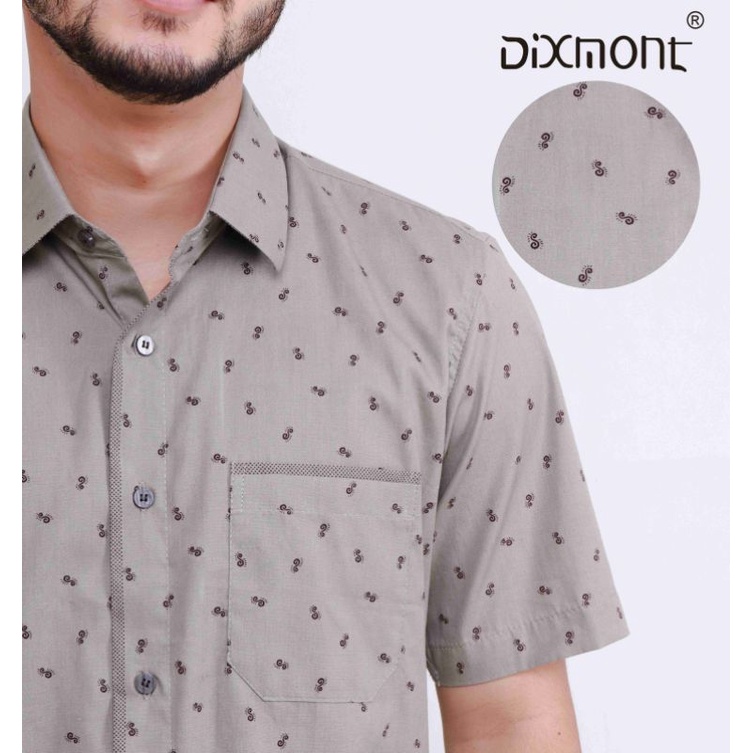 Dixmont Kemeja Pria Basic Formal Motif Lengan Pendek Hem MS02721