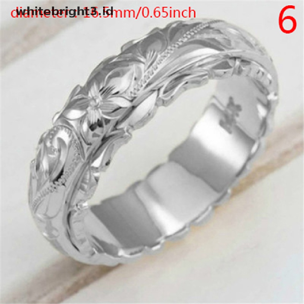 (whitebright3.id) Cincin Lapis Emas 14k Motif Ukir Bunga Untuk Wanita