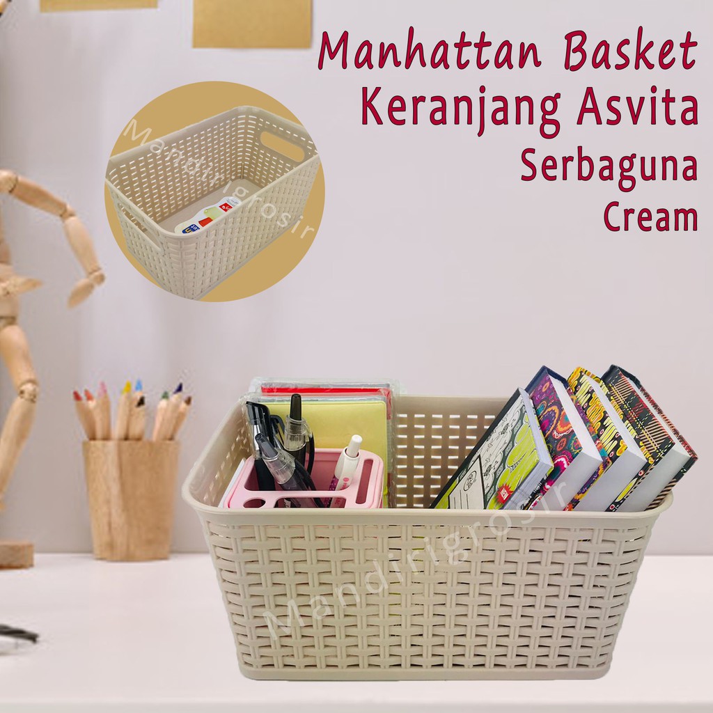 Keranjang Asvita 282*Keranjang Manhattan Basket*Serbaguna*Cream