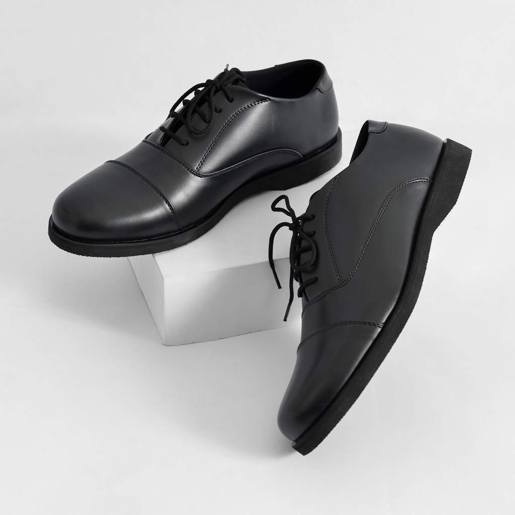 CASUAL OXFORD FULL BLACK ORIGINAL x ARF Sepatu Formal Hitam Tali Pria Pantofel Kerja Kantor Dinas Resmi Guru Kantoran Pesta Undangan Wedding Kondangan Nikah Wisuda Kuliah Modern Casual Derby Semi Kulit Premium Footwear Keren Terbaru Kekinian Branded