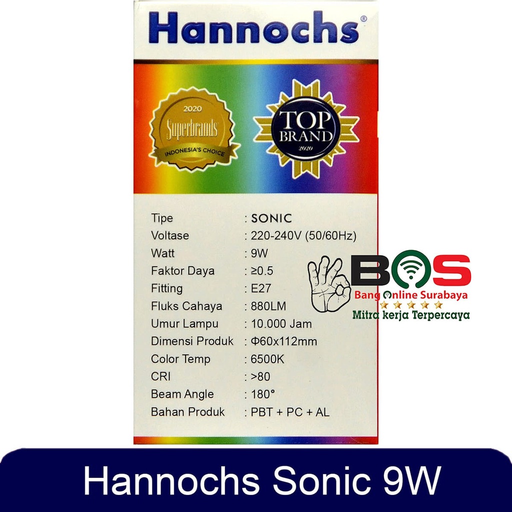 Lampu Hannochs Lampu Bohlam LED Sonic 9 Watt Cahaya Putih