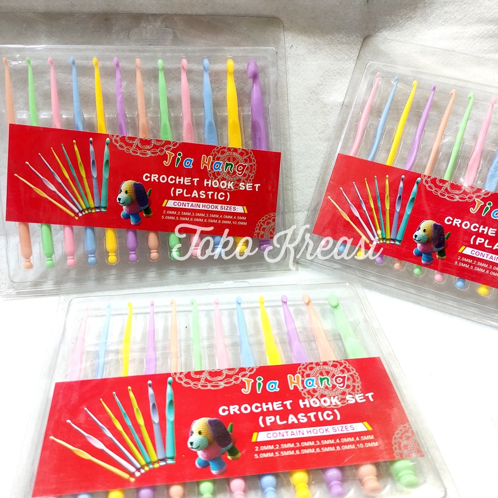 (Per set / 12 pcs) Hakpen rajut / jarum rajut plastik/crochet hook plastic