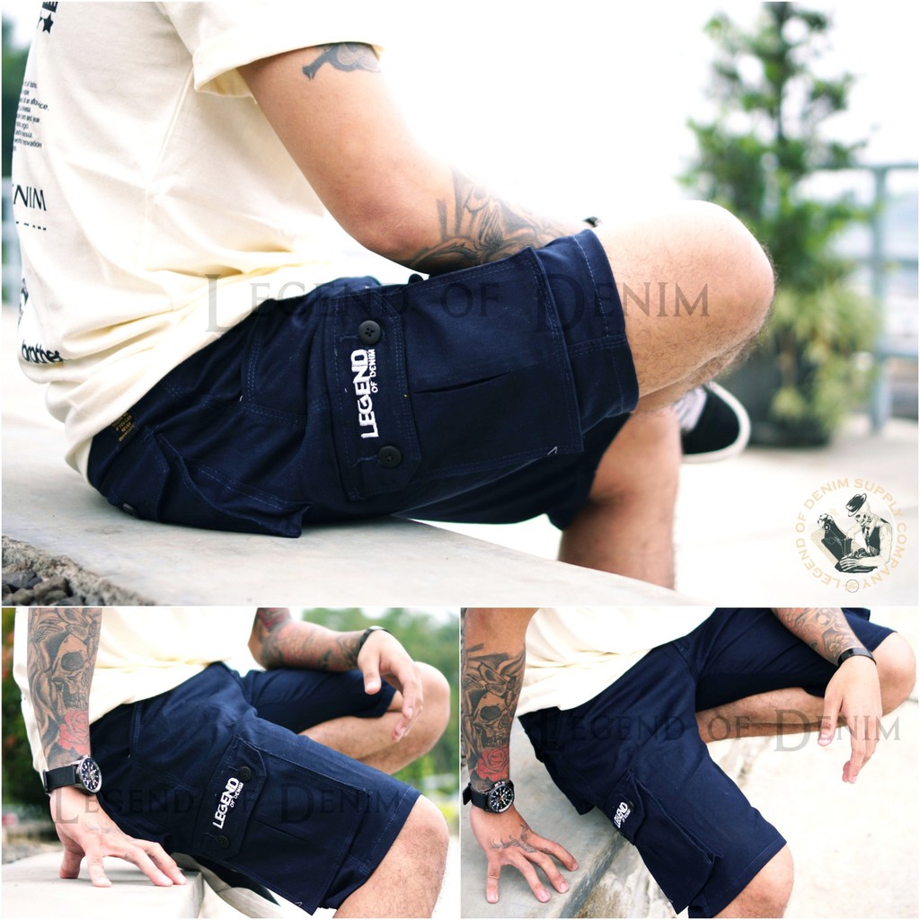 LEGEND Of DENIM Original Art 03 Celana pendek Cargo pria distro celana gunung pendek warna biru navy