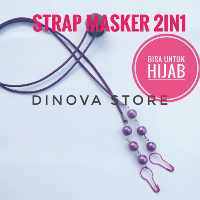 Strap masker hijab 2 in 1 MUTIARA 8M polos stoper/konektor masker