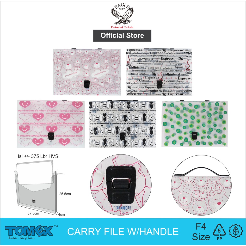 

TOMEX Carry File With Handle / Dokumen Case File / Document Case Folio / Map Plastik Tenteng Motif