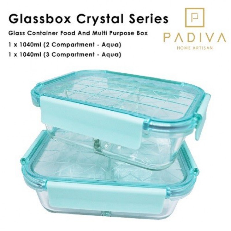 Padiva Glassbox Crystal Container Mix 2 + 3 Sekat / Compartment 1040 ml - Aqua